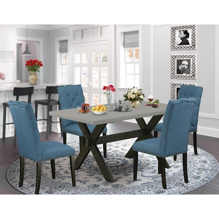 East West Furniture 5 Piece X-Style Beautiful Dining Room Table Set - Wire Brushed Black X696EL121-5